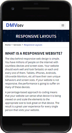 DMV Dev website with responsive coding